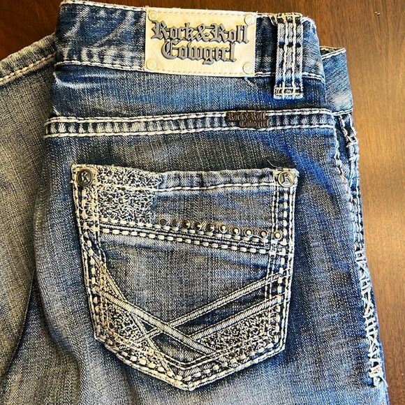 ROCK & ROLL Cowgirl Women's Low Rise Embroidered Boot Cut Jeans Size 30 x 34